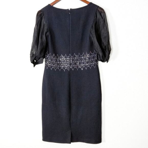 St. John Evening Dress Women’s Dark Romantic Knit Sheer Beaded Sleeve Size 2 - Picture 2 of 9
